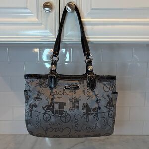 Coach Bag Purse Handbag Horse Carriage Signature Gray Silver EW Tote Pocketbook